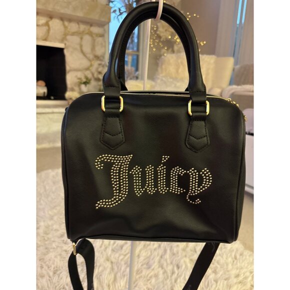 Juicy Couture Black Rhinestone Logo Mini Satchel With Adjustable Strap & Gold - Picture 2 of 15